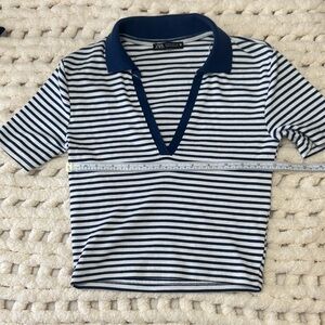 Zara womens small Blue and White Striped Polo